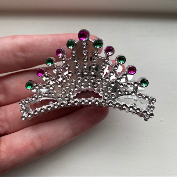 Vintage silver & rhinestone crown hair clip - Picture 4 of 7